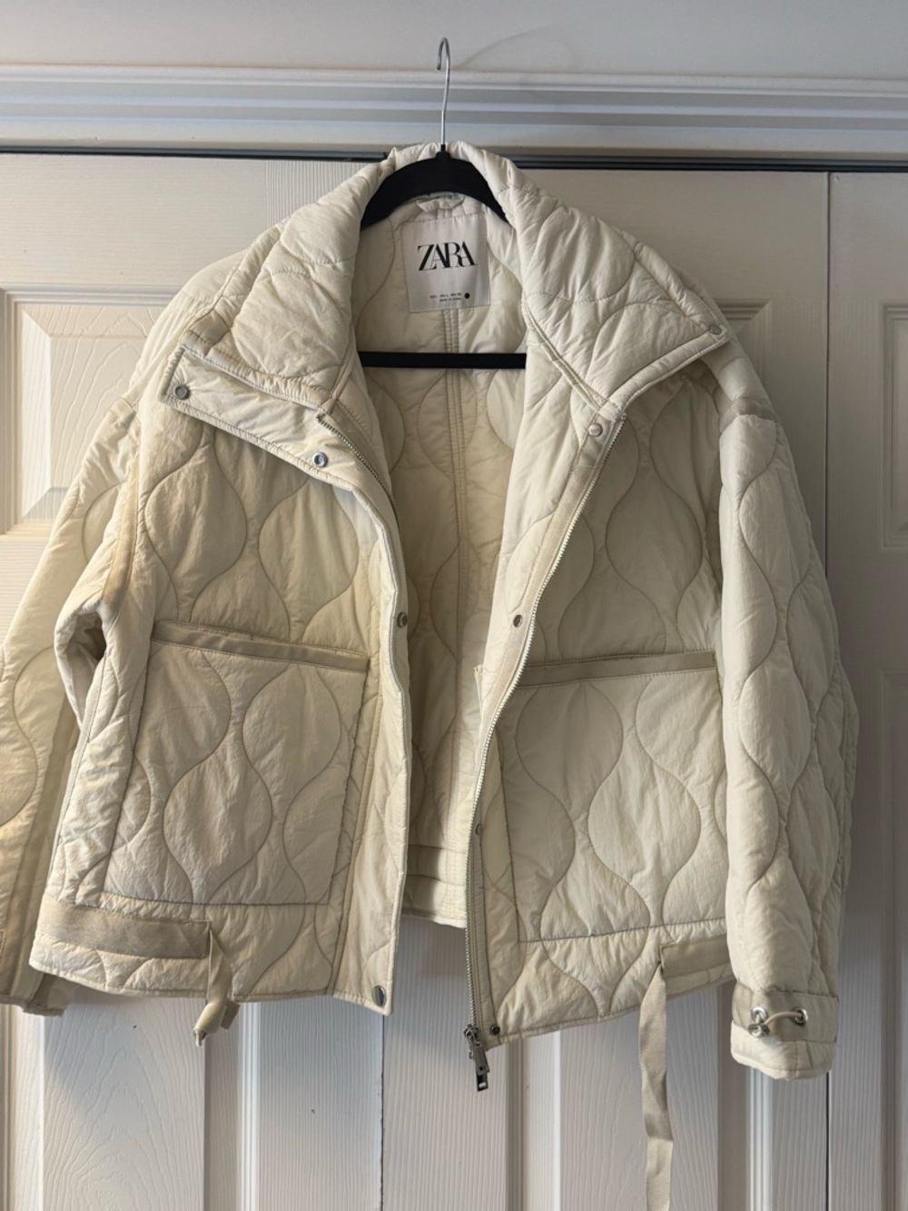 Zara Off-White Quilted Puffer Jacket